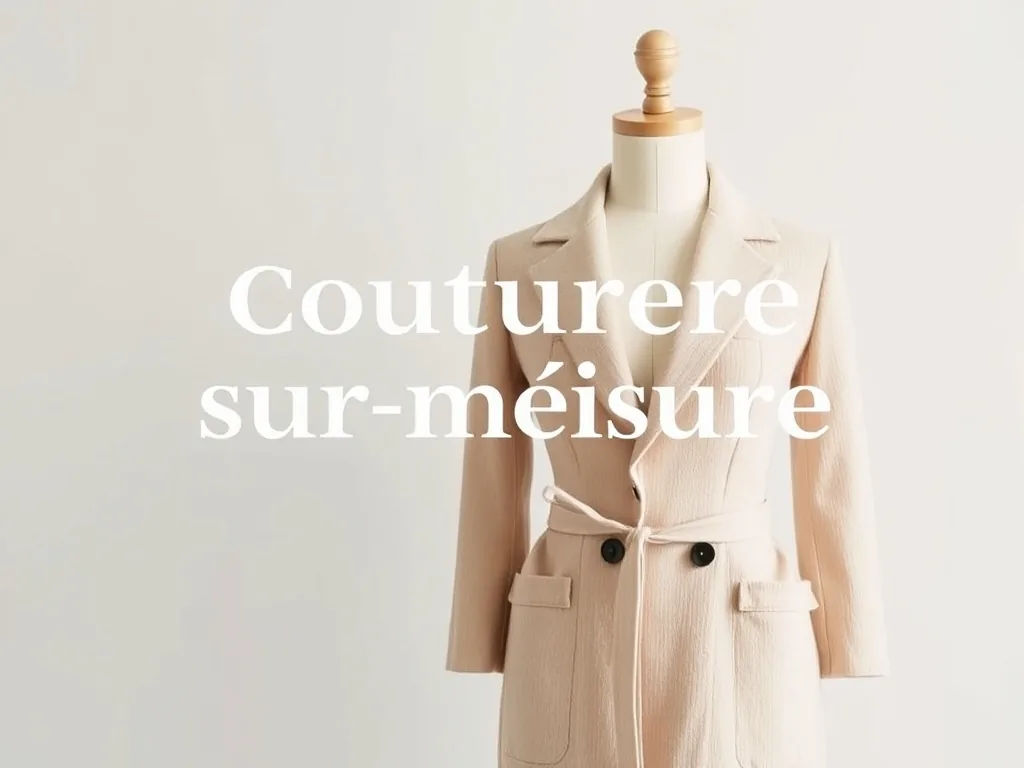 Couturière sur mesure ajustant une robe sur un mannequin dans son atelier parisien
