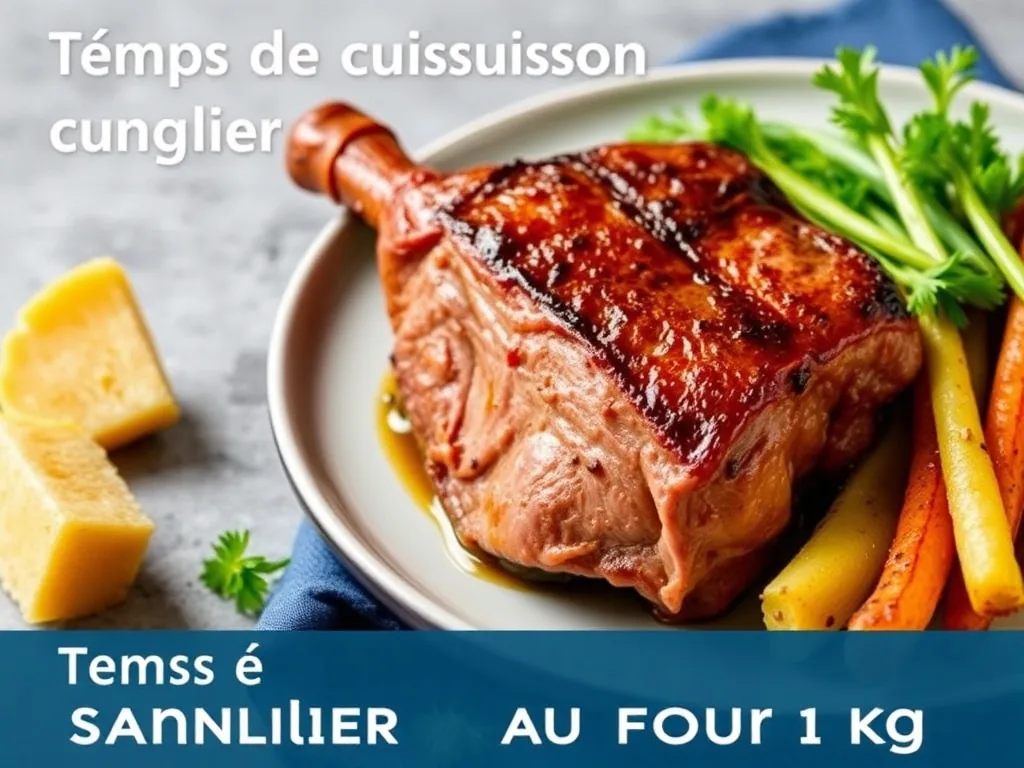Rôti de sanglier doré sortant du four, thermomètre à viande enfoncé